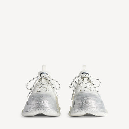 WOMEN'S TRIPLE S GLITTER SPRAY SNEAKER IN WHITE/SILVER