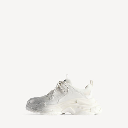 WOMEN'S TRIPLE S GLITTER SPRAY SNEAKER IN WHITE/SILVER