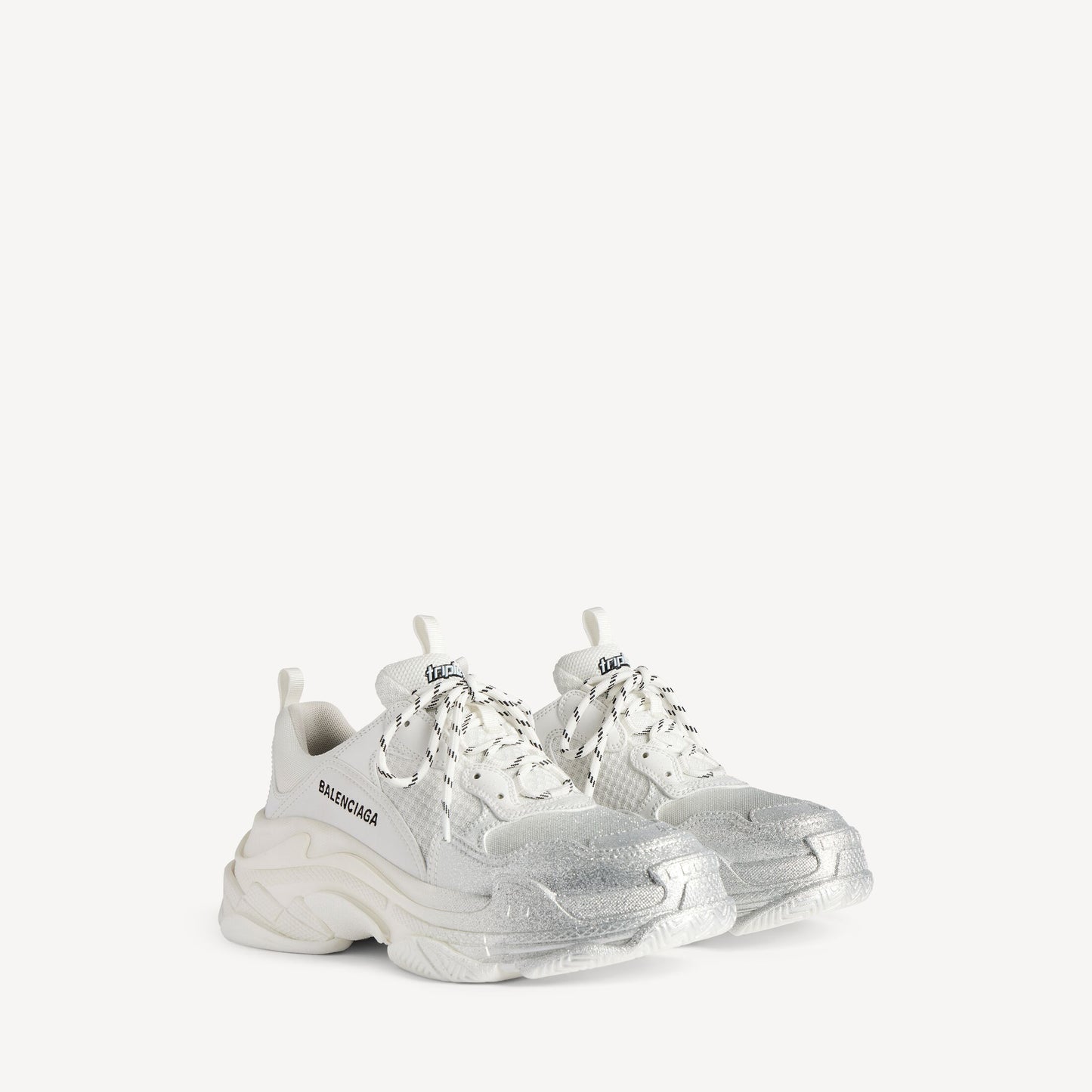 WOMEN'S TRIPLE S GLITTER SPRAY SNEAKER IN WHITE/SILVER
