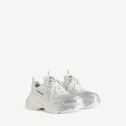 WOMEN'S TRIPLE S GLITTER SPRAY SNEAKER IN WHITE/SILVER