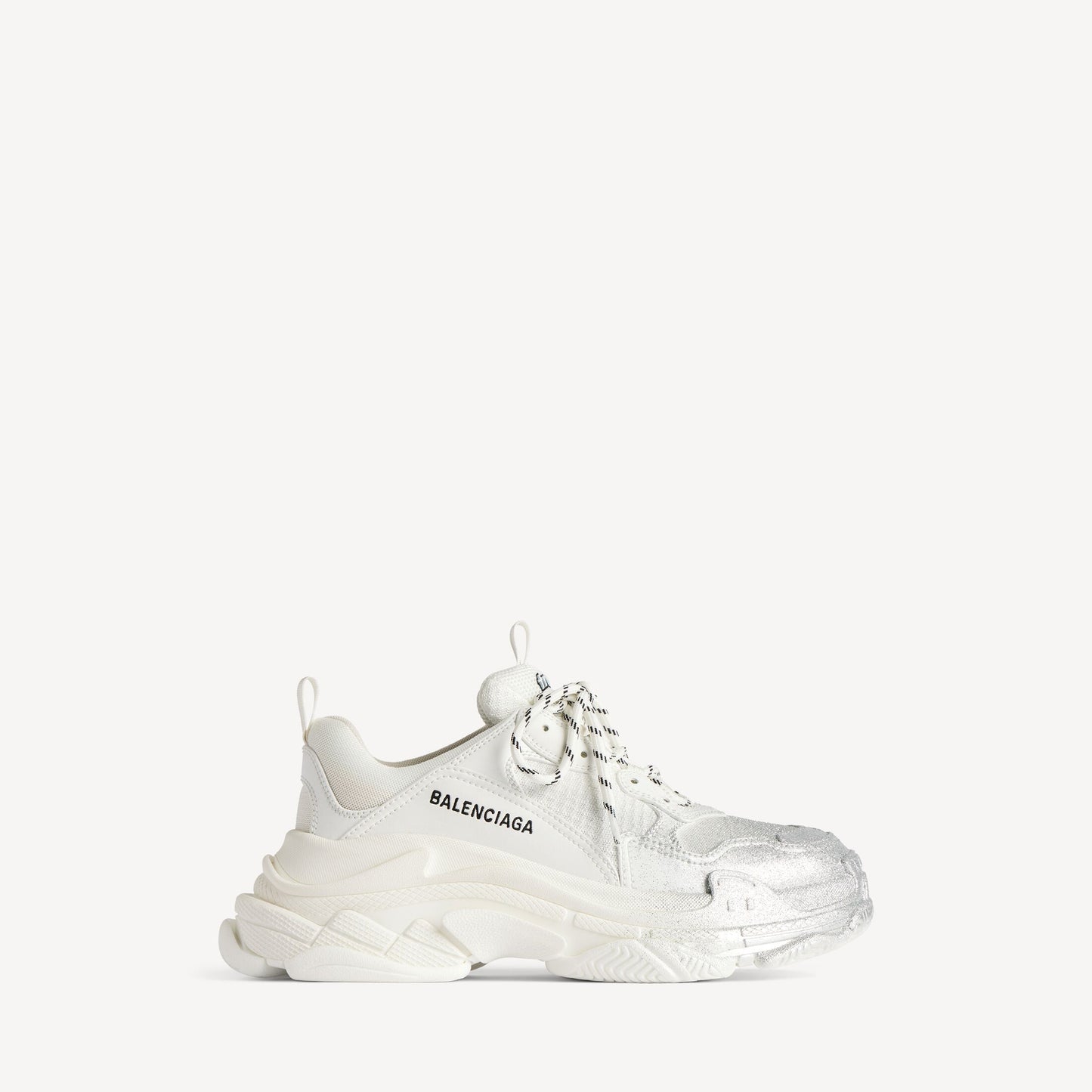 WOMEN'S TRIPLE S GLITTER SPRAY SNEAKER IN WHITE/SILVER
