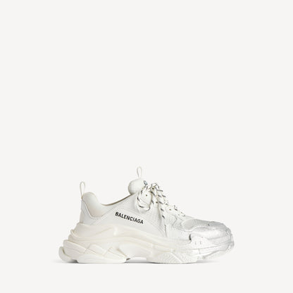 WOMEN'S TRIPLE S GLITTER SPRAY SNEAKER IN WHITE/SILVER