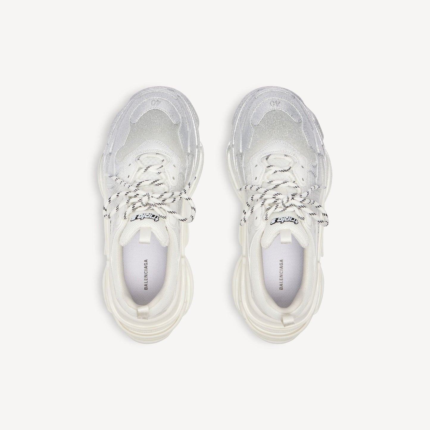 WOMEN'S TRIPLE S GLITTER SPRAY SNEAKER IN WHITE/SILVER
