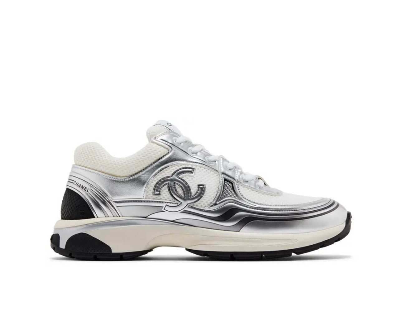 Chanel CC Logo Sneaker 'White Silver'